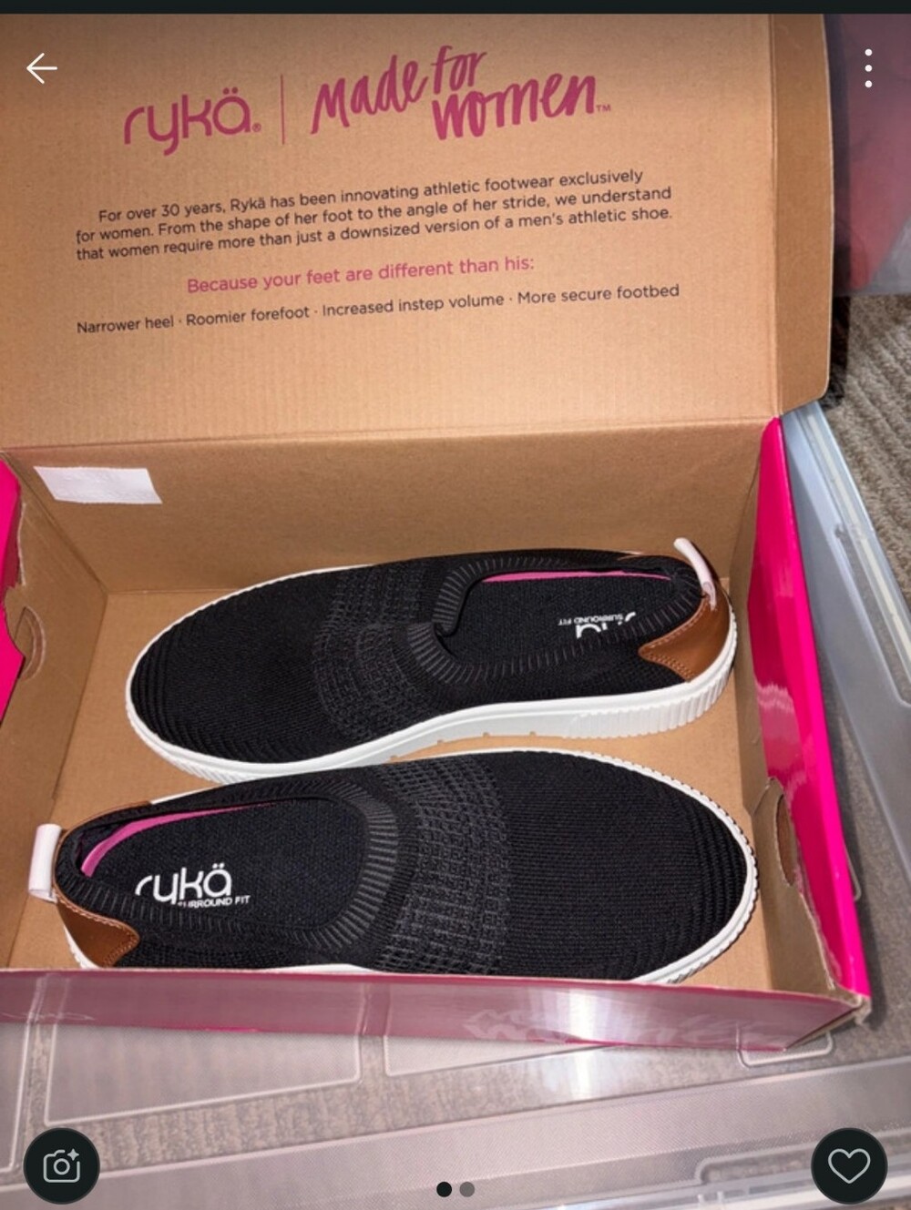 Ryka Women's Black Slip-On Knit Sneakers with Brown Accents